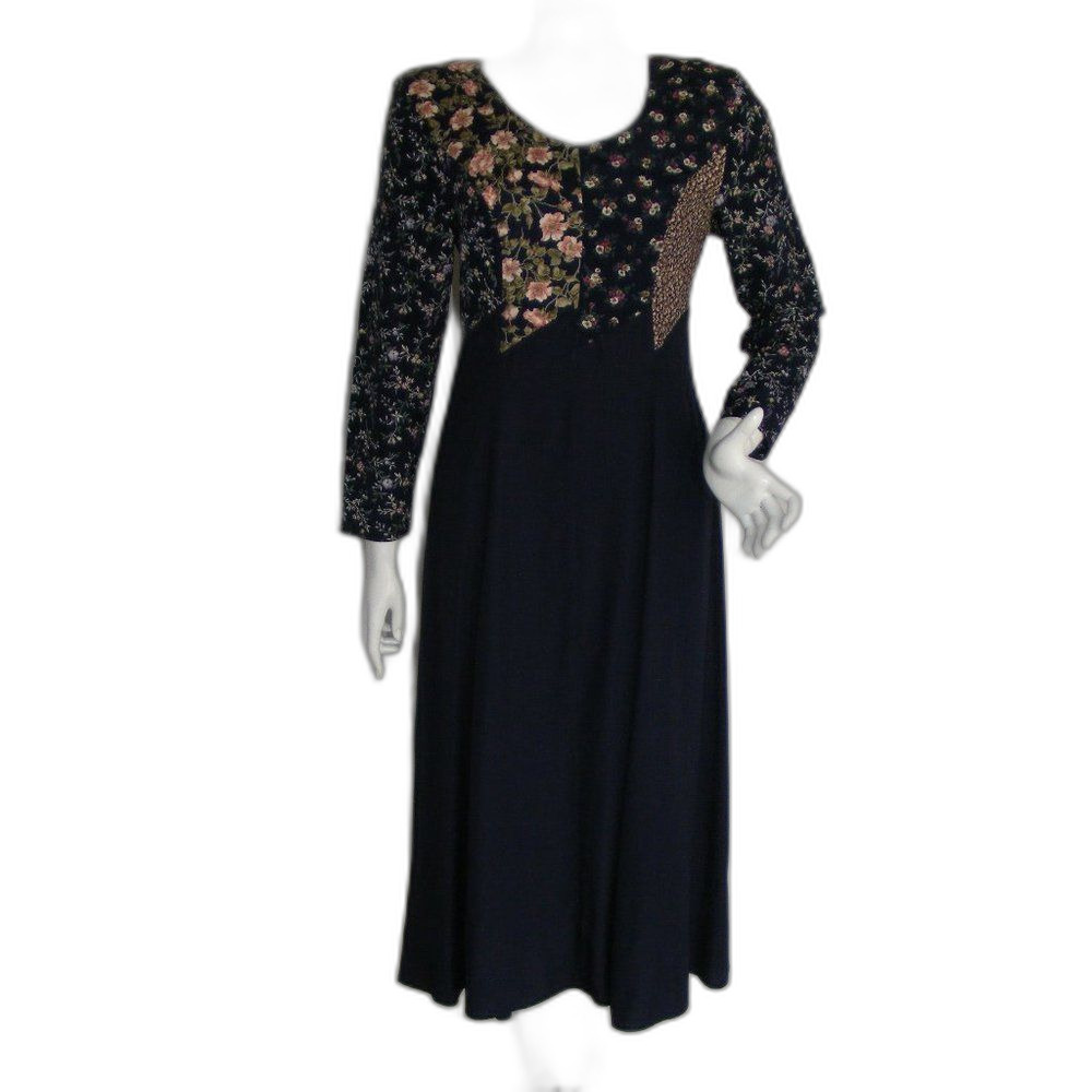 Betsy's Things Dress, VINTAGE 3/4, Dark Blue/Navy, Floral Panels, Long sleeves